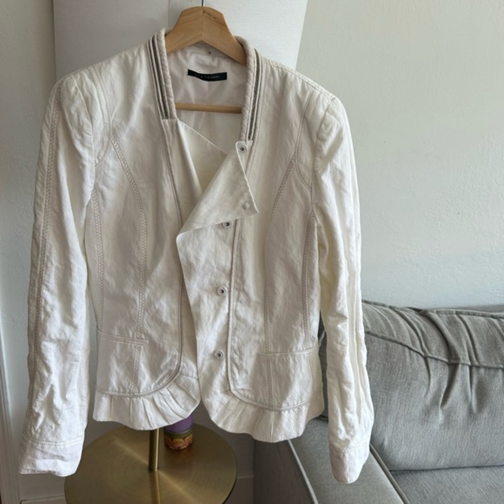 Elie Tahari White Y2K Cotton Blazer Size M Coastal Preppy